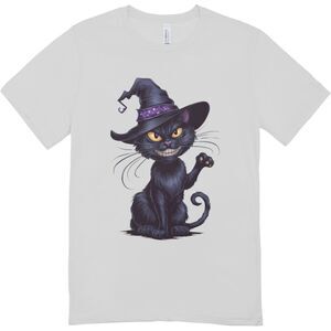 Creepy Black Cat Witch Hat Funny Halloween T-shirt| Hanes softstyle Unisex XL